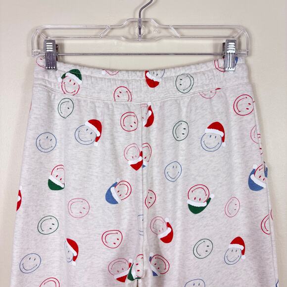 American Eagle Light Gray High Waisted Santa Smiley Face Wide Leg Sweatpants - Picture 7 of 9